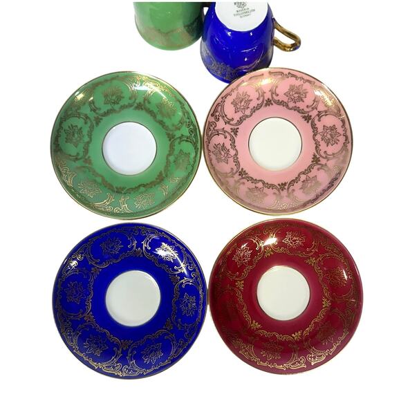 Bavaria Tirschenreuth PT Germany Demitasse Cobalt Green Rose Pink Cup Saucers 4 - Picture 10 of 15